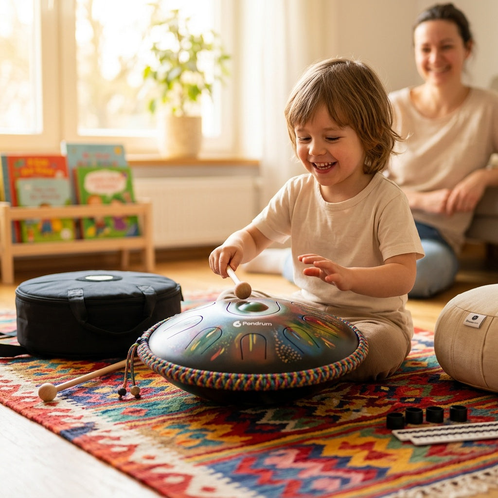 Pandrum Sonopan „Handpan Hybrid" – handgefertigte Handpan-Alternative – 35,5 cm – 9 Zungen – D-Kurd