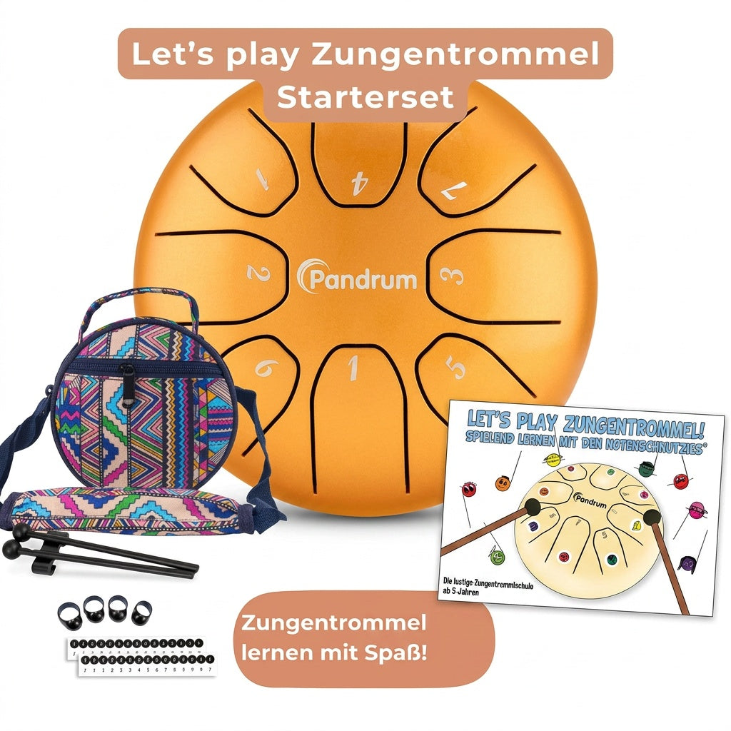 Pandrum Zungentrommel – Let's Play Starterset (Zungentrommel + Lernheft & Sticker)